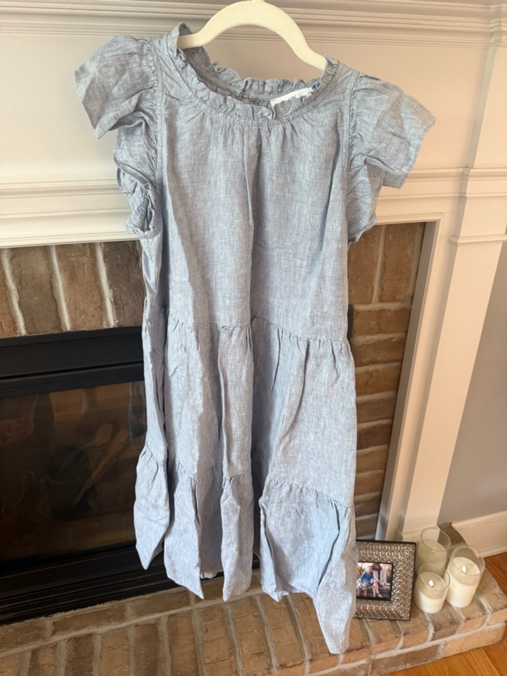 Light Blue Ruffle-Sleeve Tiered Casual Dress
